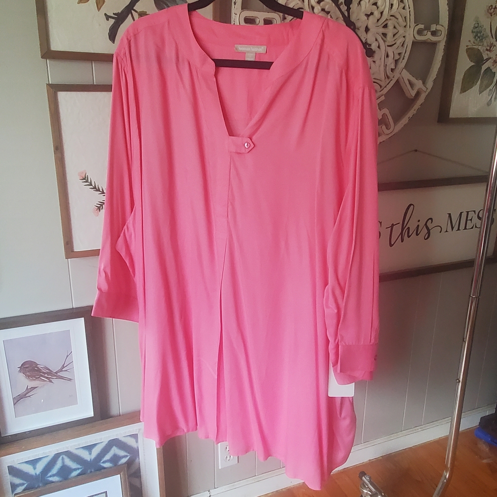 Woman Within Pink Button-Front Tunic